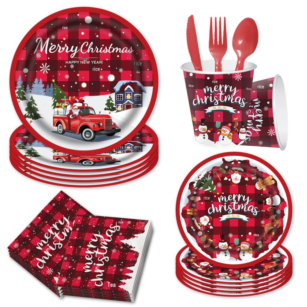 Christmas Disposable Party Set: Cutlery, Plates, Tablecloth, Napkins, and Decorations