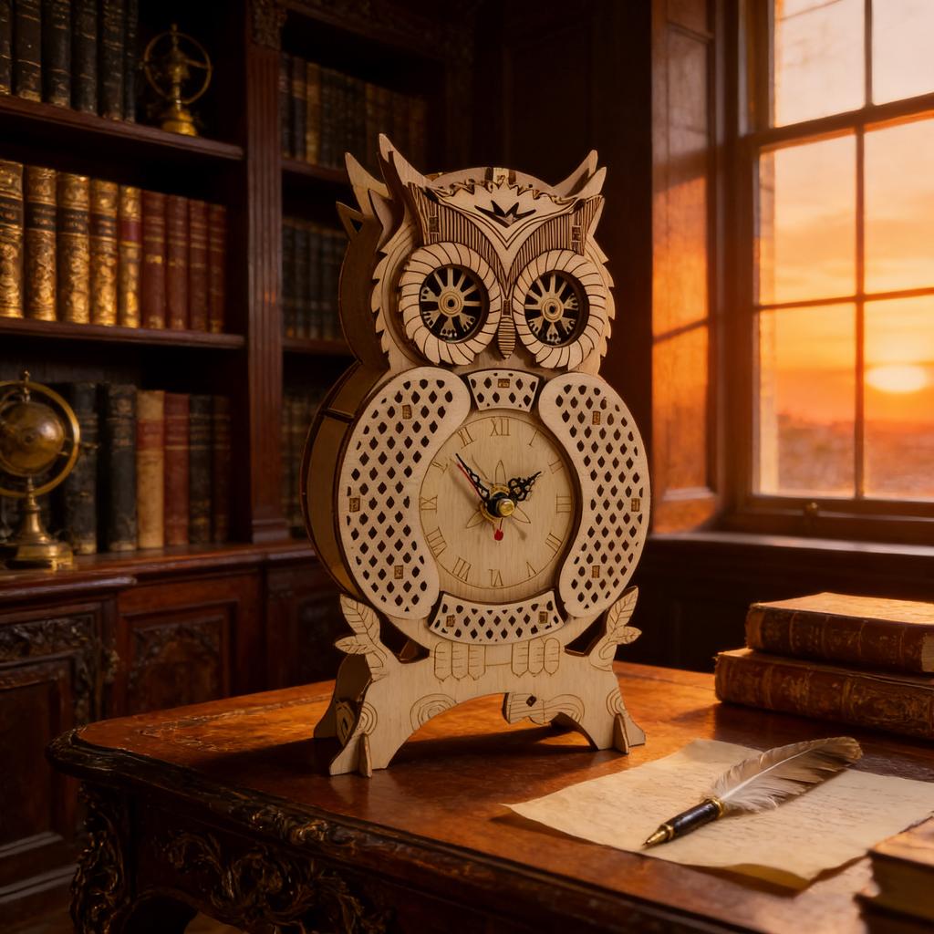 3D Wooden Puzzle Owl Clock DIY Wooden Model Ideal as a Birth Date Spooky Holiday Easter Xmas or Latest Year Present