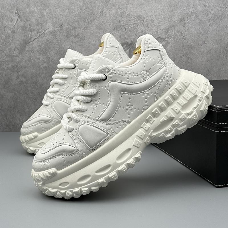 

Повседневная спортивная обувь Ходьба кожа повседневная толстая подошва нескользящая увеличение мужчины весна и осень дышащая вулканизированная обувь 44