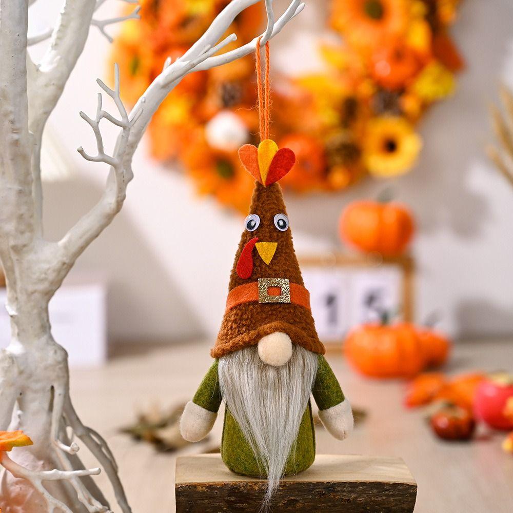 Cute Thanksgiving Turkey Doll Funny Faceless Dwarf Doll Crafts Miniature Figurine Sculpture Autumn
