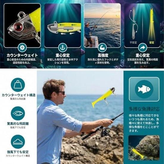 KKLM Jig Head Worm Lure Glow Soft Integrated Glitter Fishing 5-Piece Set Five Color Assortment Storage Case 24g Saltwater Freshwater Compatible Sea