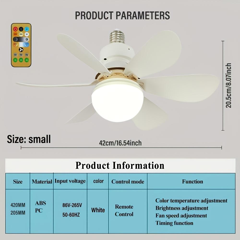 LED Ceiling Fan Light, E26/E27 Base with Remote Control, Timer, 6 Blades, 3 Speeds, Adjustable Brightness and Color Temperature