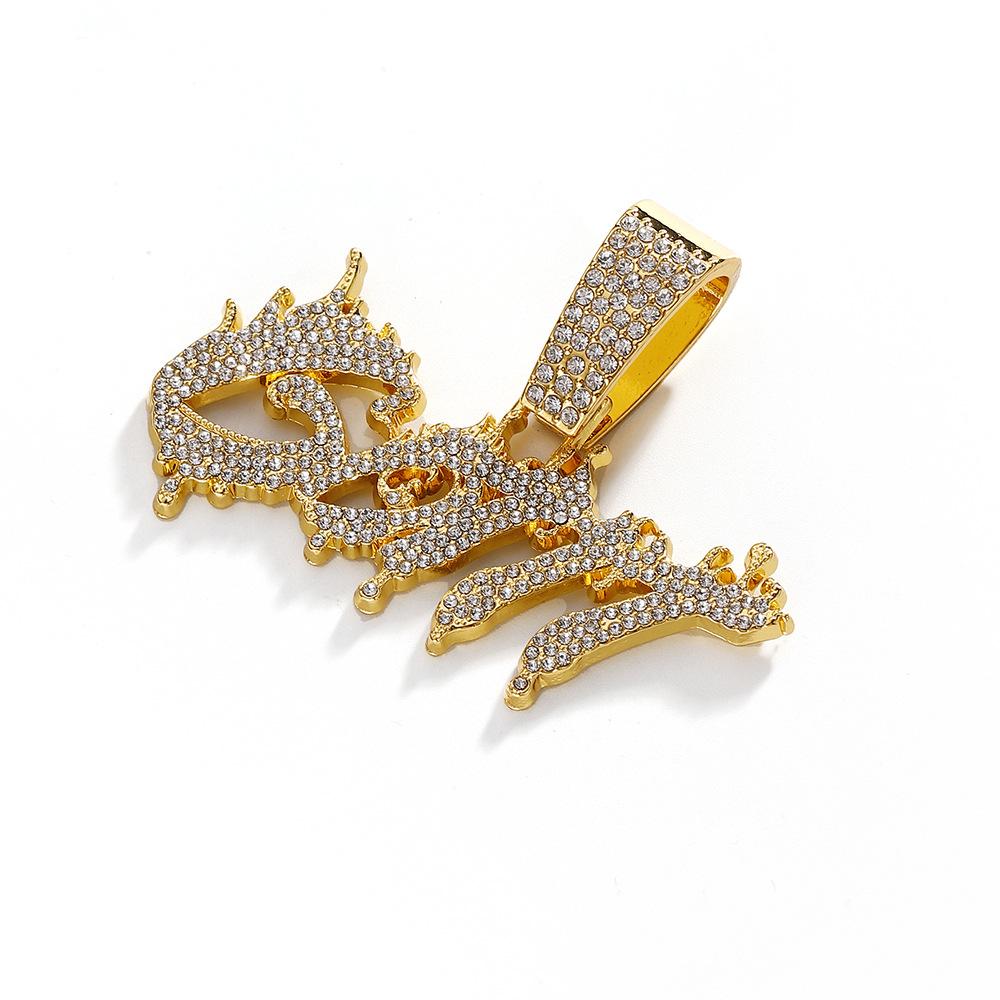 European and American Hip-hop Street Rap Three-dimensional Full Diamond Flame Letters GOTIT Pendant Fashionable Trendy Men's Necklace