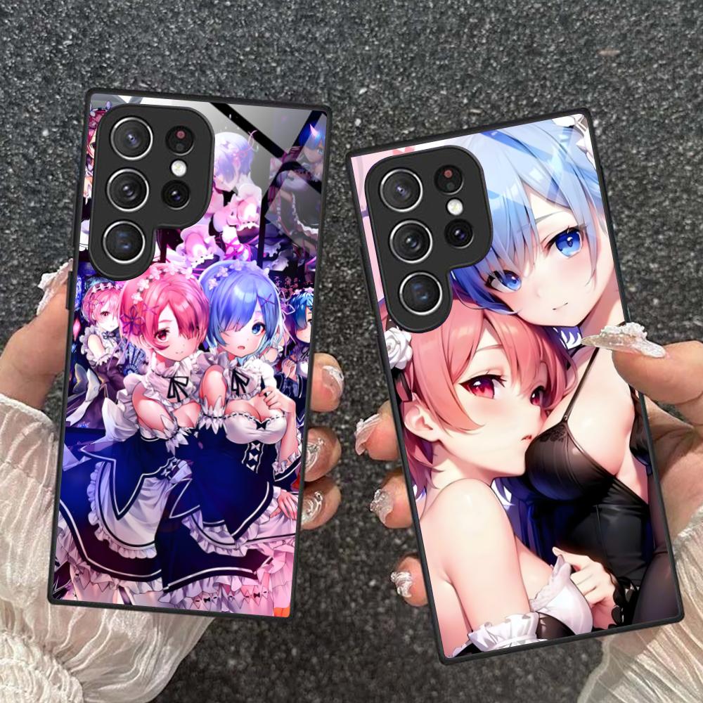 ReZero Rem Ram Glass Mobile Phone Case for Samsung Galaxy A56 55 54 53 52 51 36 35 34 23 16 15 5G Colorful Cover