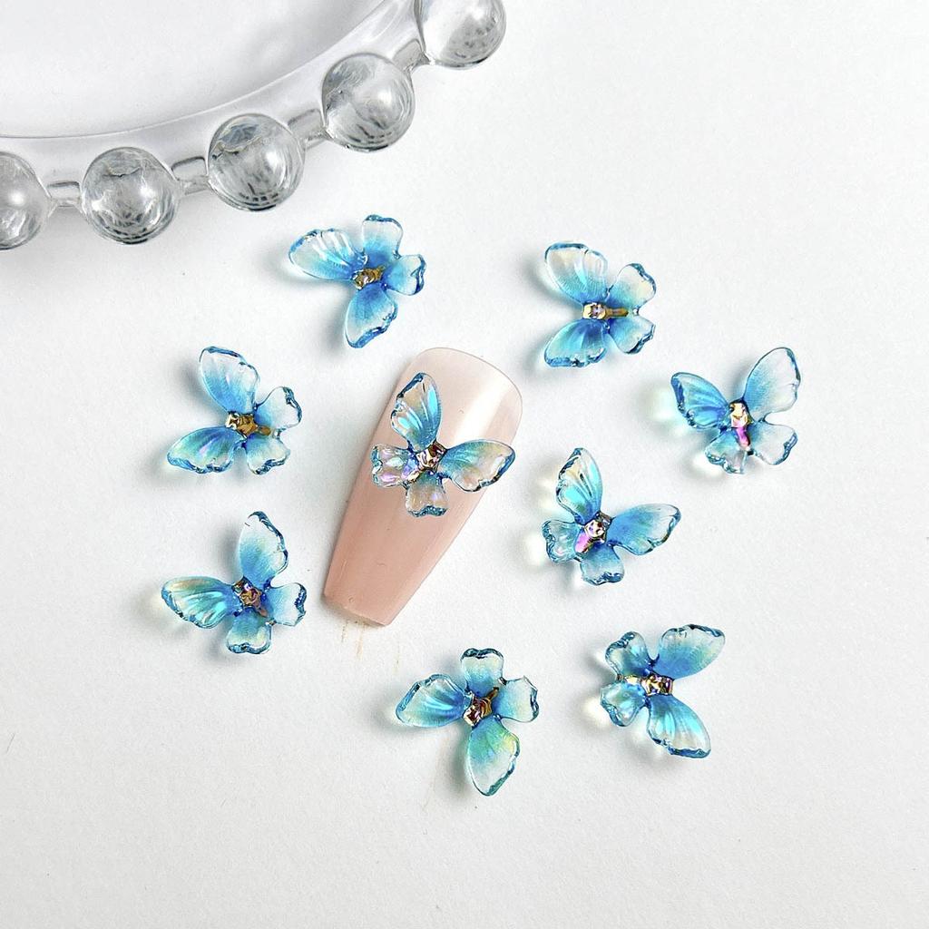 New Trendy Resin Colorful Ice Transparent 3D Fairy Butterfly Nail Art Decorations DIY Wearable Nail Accessories Wholesale