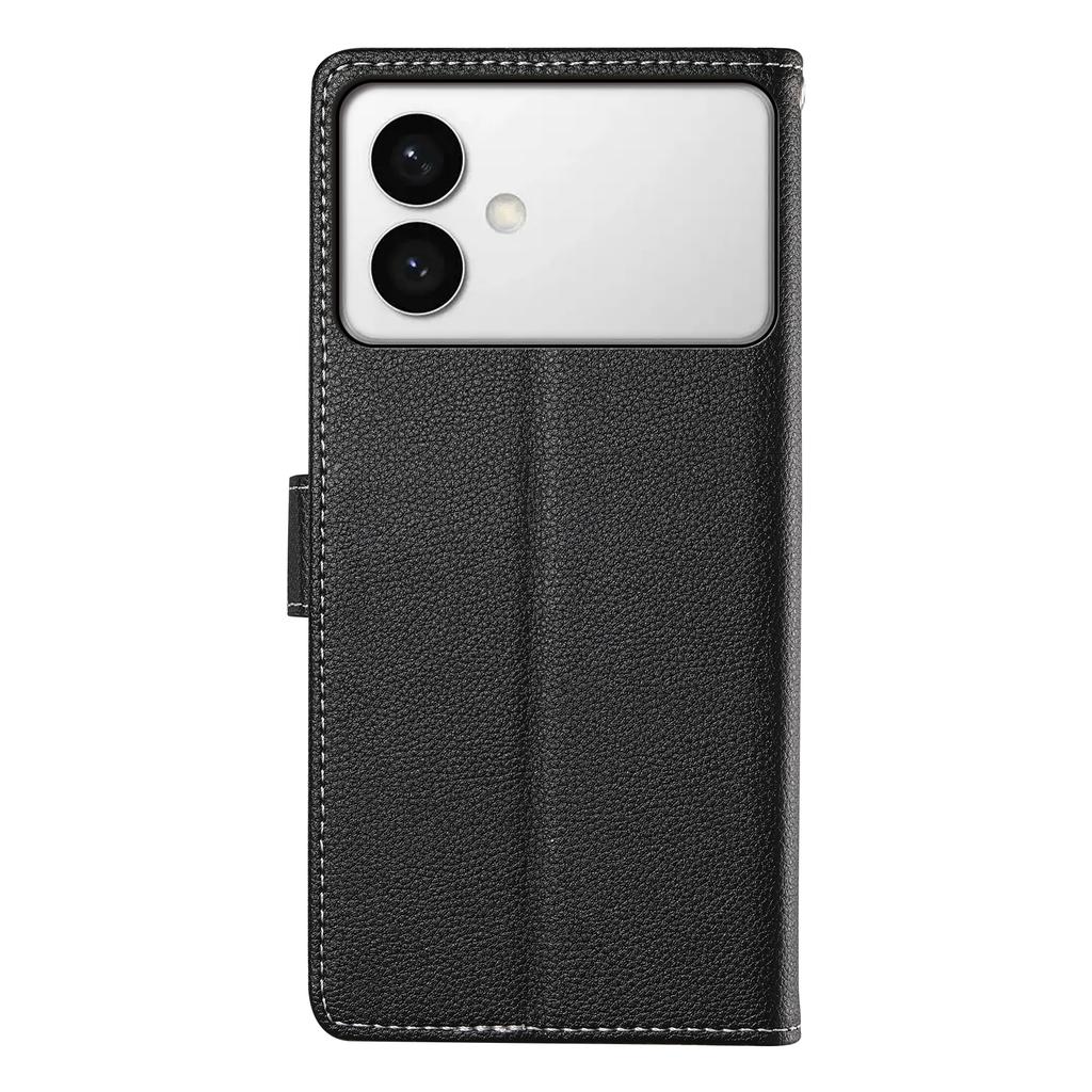 For Samsung Galaxy S26 Edge Case Magnetic Snap Litchi Texture Leather Wallet Phone Cover with Wrist Strap
