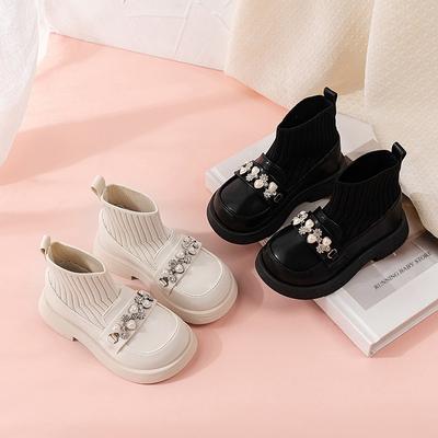 Princess Girls Boots Platform Boots Child Autumn Winter Shoes Kids Low Heels Black Beige Sock Performace Shoes Girl I09026