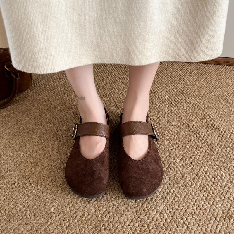 Flat-bottomed suede Mary Jane single shoes women's shoes 2025 new spring and autumn Korean version retro gentle soft-soled Doudou shoes