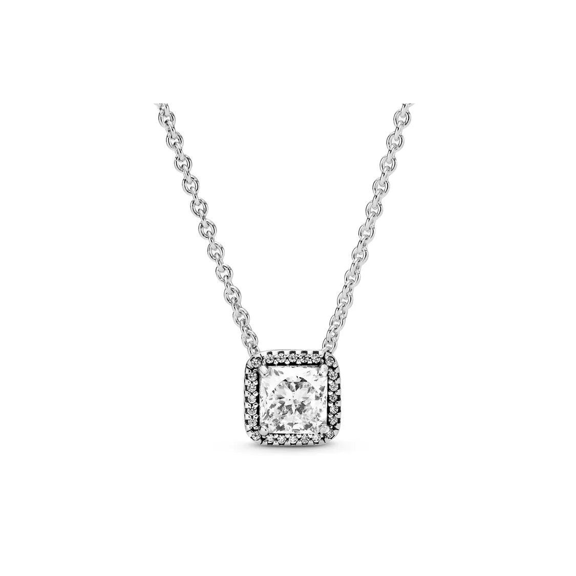 Pandora Square Gem Sparkling Halo 925 Silver Cubic Zirconia Necklace Women necklace 396241CZ Box