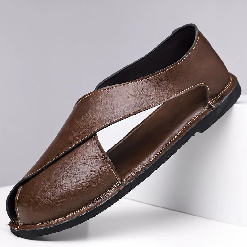 

Sandals Men Summer Genuine Leather Mens Shoes Youth Beach Shoes Lightweight Breathable Slippers Men s Sandal Low Top Mens Shoes 48 коричневий