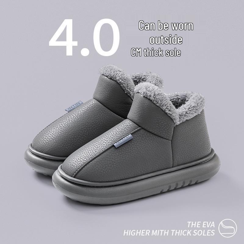 Men's & Women's PU Waterproof Velvet-Lined Indoor/Outdoor Winter Cotton Slippers