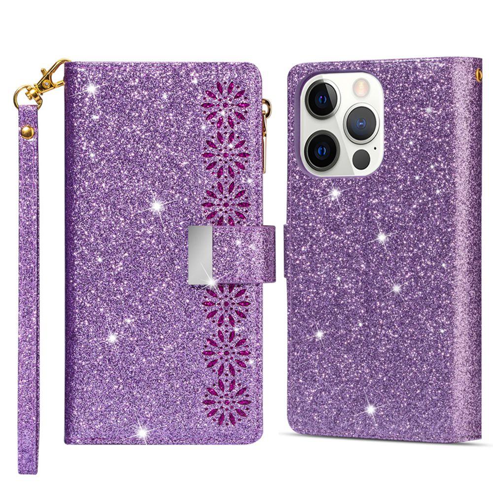 Pro iPhone 16 Pro Max Pouzdro Kožená Peněženka Kryt Telefonu Hvězdná Obloha Řezba