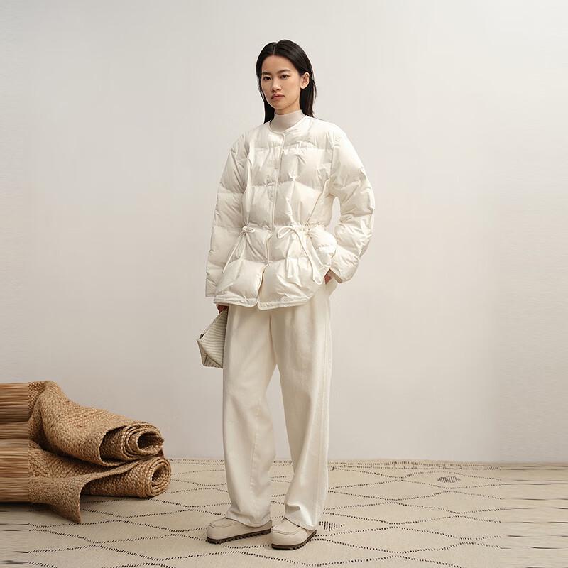 LESS 2025 Winter H-Shape Collarless Goose Down Jacket
