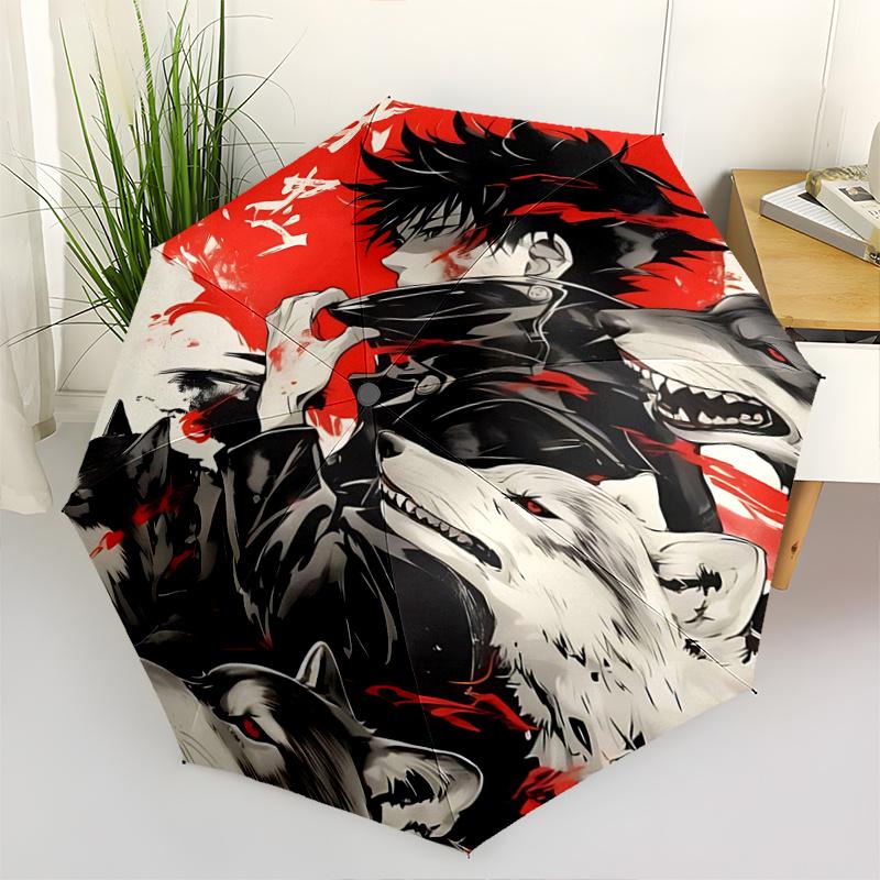 

1pc Wolf Spirit Automatic Opening/Closing Umbrella with Foldable Design, Iron Frame Outdoor Umbrella for Fans, Travelers, Daily Use, Gift Suitabl