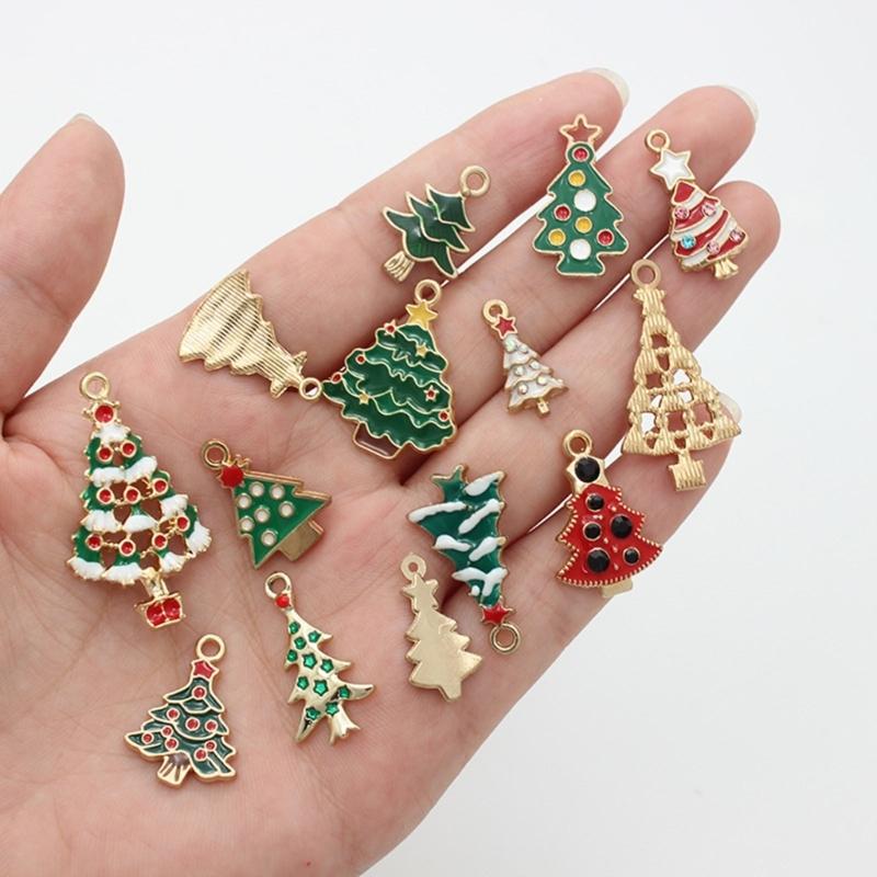 Christmas Enamel Charms for Jewelry Making, Mini Christmas Tree Pendants Charm for DIY Necklace Bracelet Earrings Making