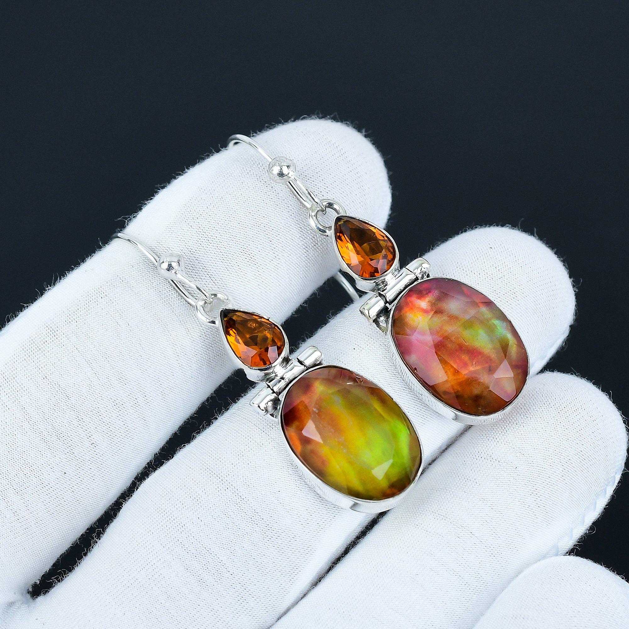 

Серьги из стерлингового серебра 925 пробы, Красивые серьги с аммолитом и медовым топазом, Ювелирные украшения для вечеринок, Серьги-подвески для подарков на День благодарения 5.5 Cm жёлтый