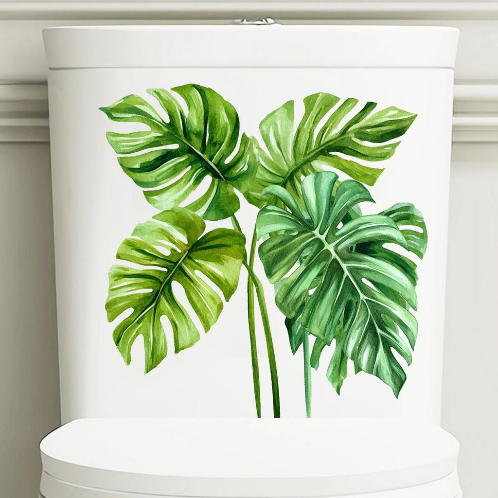Elegant Tropical Leaves Toilet Stickers, Waterproof Removable Self-Adhesive Bathroom Wall Decals