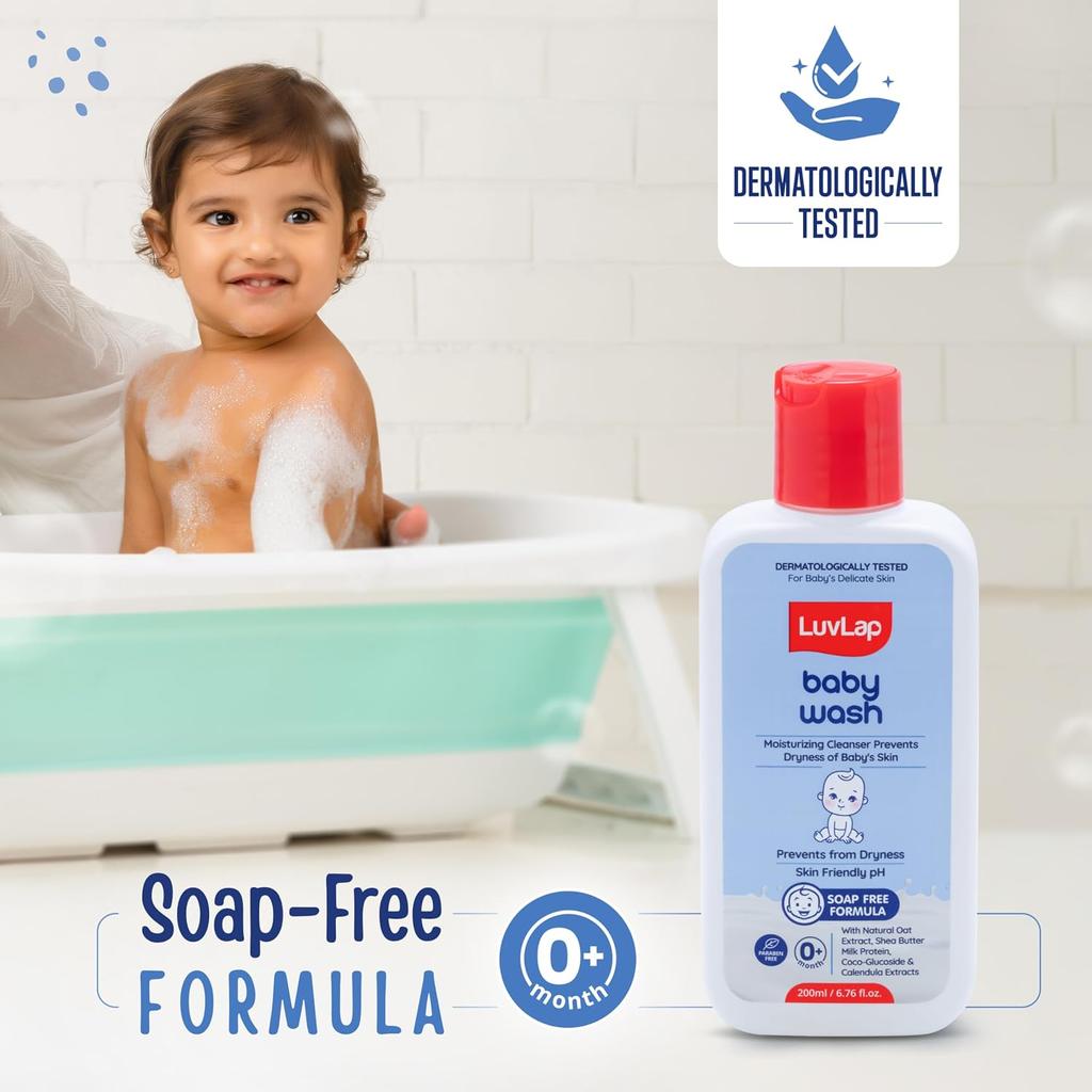 LuvLap Baby Wash 200ml Enriched With Milk Protein Oatmeal Shea Butter Vitamin E Soap Free Formula For Gentle Nourishing Bath Care