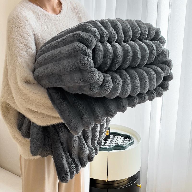 Double-Sided Plush Rabbit Winter Blanket - Soft Coral Fleece for Office, Sofa, or Bed