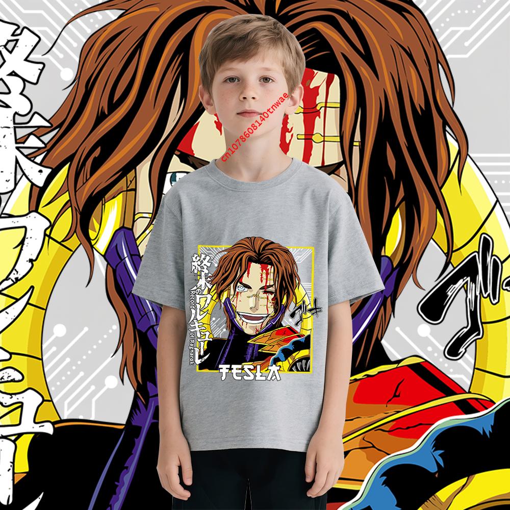 Record of Ragnarok Tesla Anime Print Kids T Shirt 100 Cotton Boys Girls Casual Short Sleeve Tee Childrens Cartoon Graphic Tops