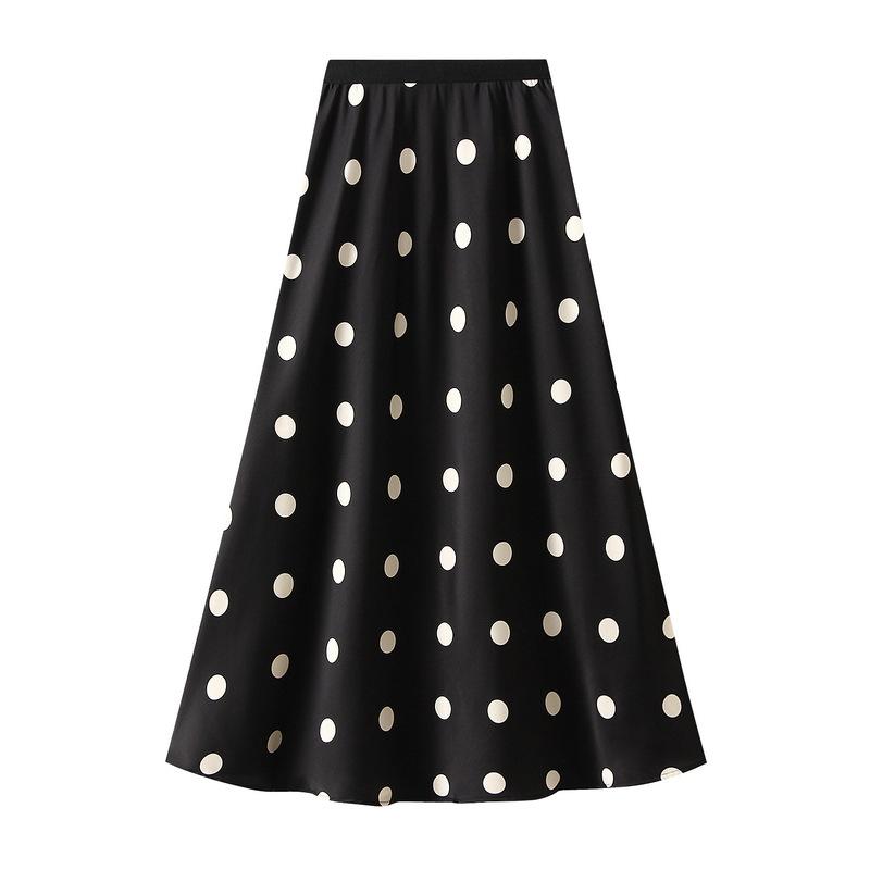 Women's Polka Dot Flowy Maxi Skirts A-Line High Waisted Vintage Retro Elegant Spring Summer Swing Long Midi Skirts for Women Going Out Party Skirt