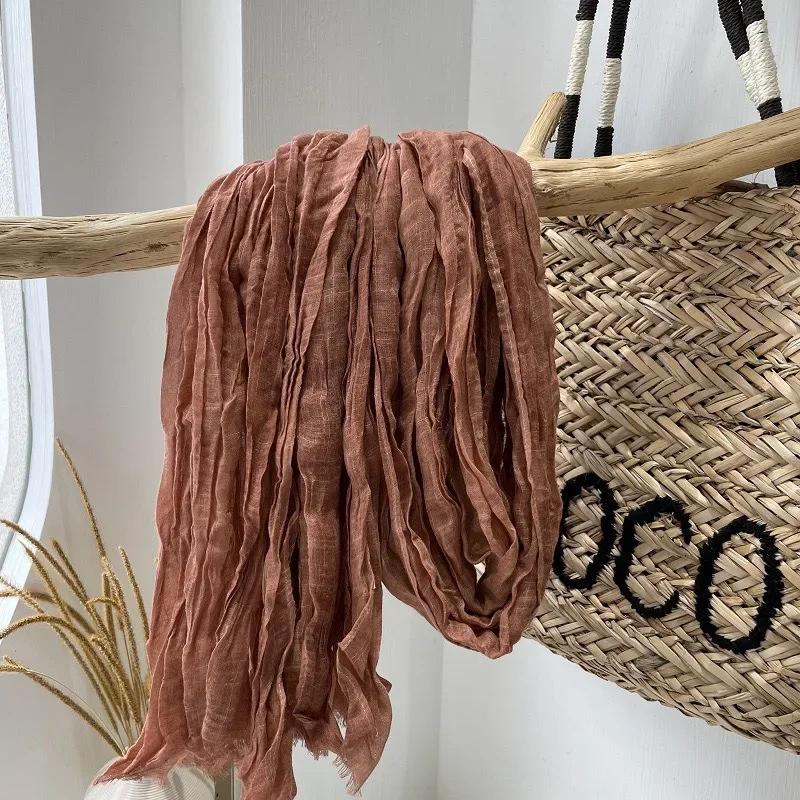 

New High-end Natural Wrinkled Antique Style Artistic Shawl Sun Protection Versatile Plain Couple Cotton and Linen Scarf Women 195cm