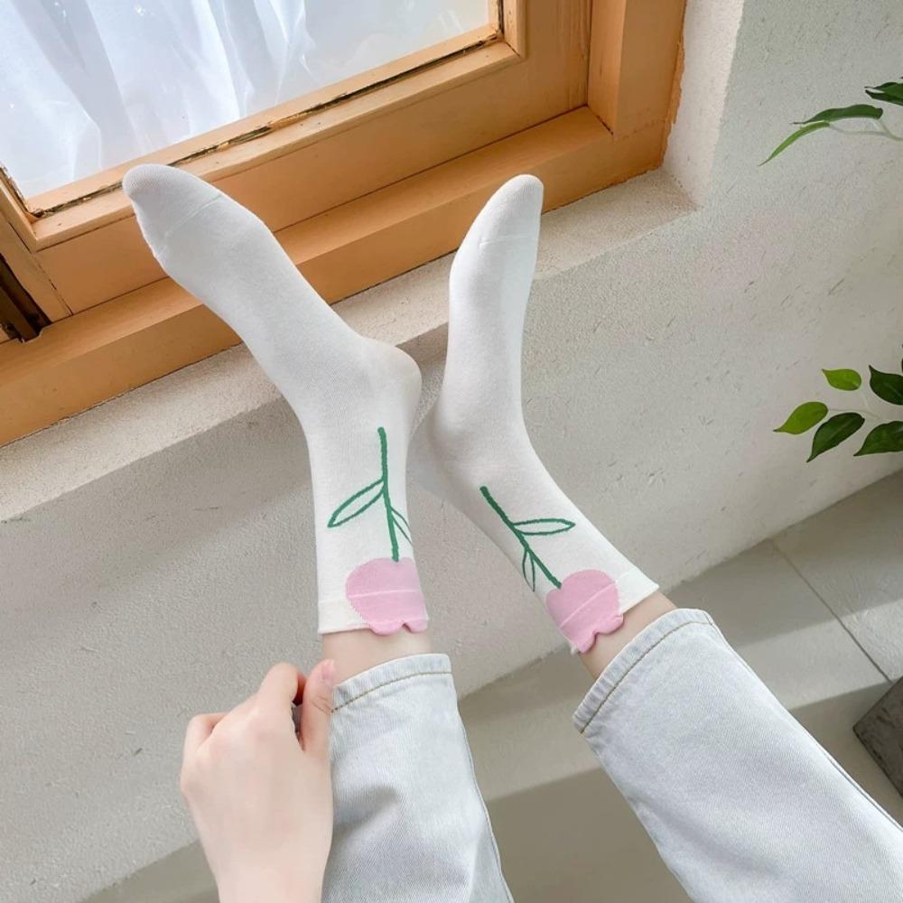 3D Flower Women Socks Candy Color Tulip Socks Comfortable Mid Tube Socks  Ladies