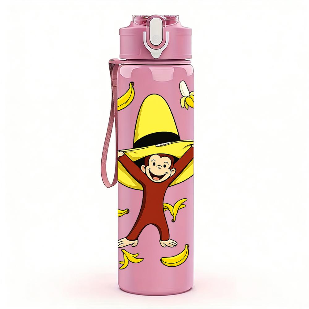 1PC Yellow Hat Cartoon Monkey 750ml Color Plastic Water Bottle Leakproof Flip Straw Lid For Sports Office Home Use