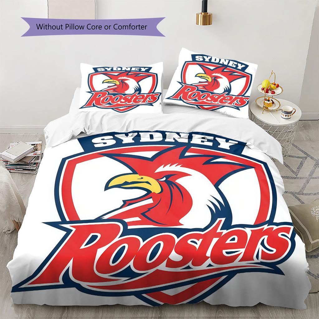 Sydney Roosters Power Bedding Quilt Set Quilt Cover Pillowcase Home Decoration Birthday Gift (1 * Duvet Cover + 2 * Pillowcase, Without Core)