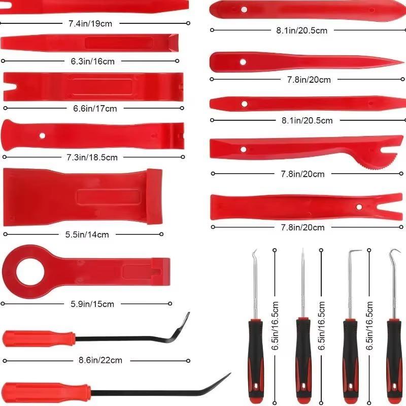 

Набор для разборки салона автомобиля Дверные панели Кнопки для внутренней отделки Warp Drive Холодный клей Фары Инструменты для открытия фар 32X19X3CM красный