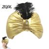Indyjski Szef Pióropusz Czapka Unisex Arab Indie Turban Czapka, Złoty Sułtan z Klejnotami I Regulowany Elastyczny Pióro Kostiumowe, Nowość Wielkanocna Arabski