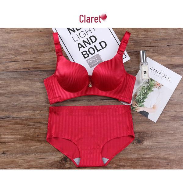 

Thickened Seamless 8cm Bust Gathering Bra Set: Adjustable, Wire-free, Side Bust Control 70A вино красного