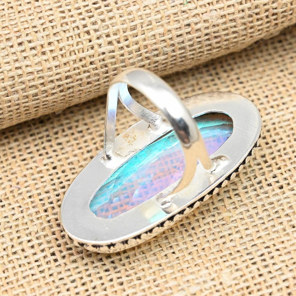 Mystisk Topas Ädelsten Handgjord Solid 925 Sterling Silver Ring Smycke
