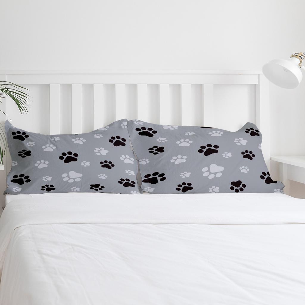 Schwarz Grau Hunde Pfotenabdruck Kunst Bettwäsche Set 3-teilig Bettbezug Kissenbezug Kinder Erwachsene Steppdeckenbezug Doppelbett Set Heimtextil