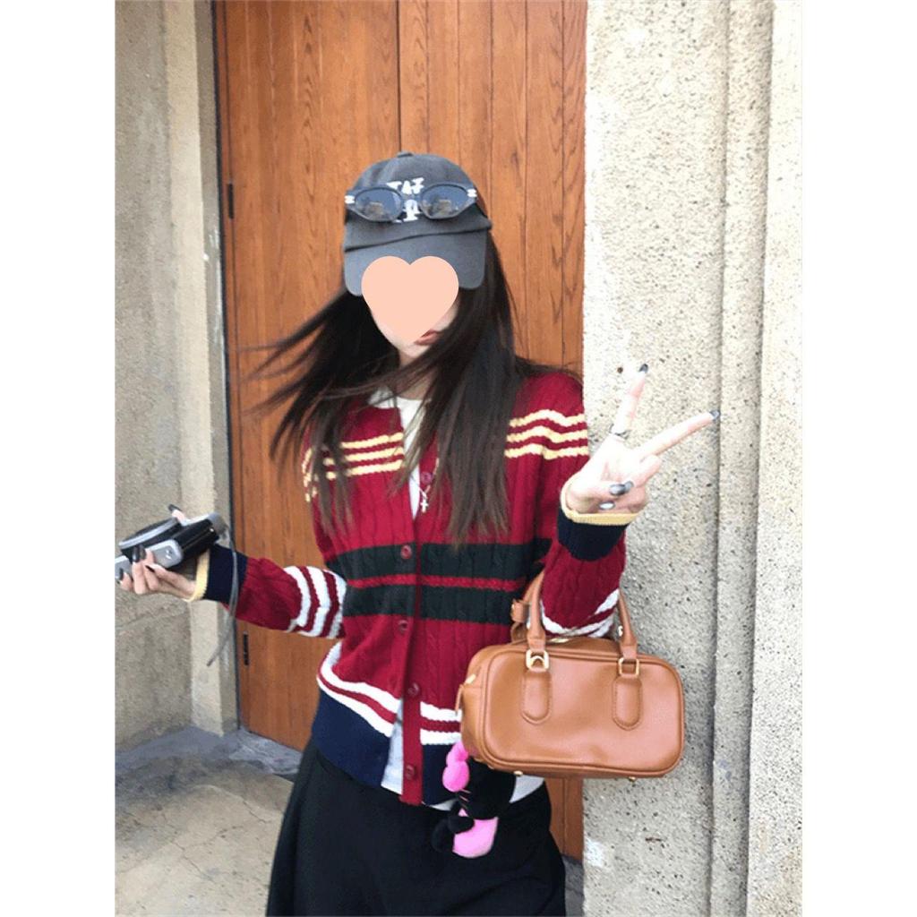 Korean Style Retro Striped Cardigan Sweater - Color Block Spring Jacket 2025