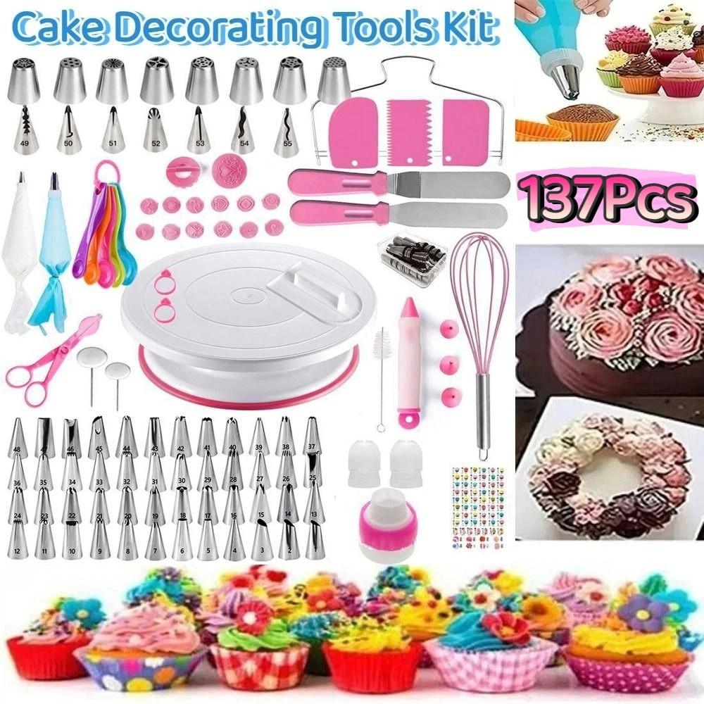 137Pcs Professional Cake Decorating Tools Kit Multi-functional Creative Pastry Turntable Kit Easy To Clean Rust-proof