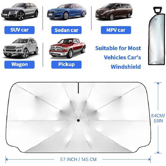 2024 Auto-Sonnenschutz für Windschutzscheibe mit 360° Anti-Kratz-Griff, Faltbarer Auto-Regenschirm Sonnenschutzabdeckung, Windschutzscheiben-Sonnenschutz passend für Limousine SUV