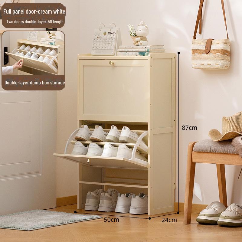 Slim Vertical Shoe Cabinet with Multi-Layer Storage and Doors