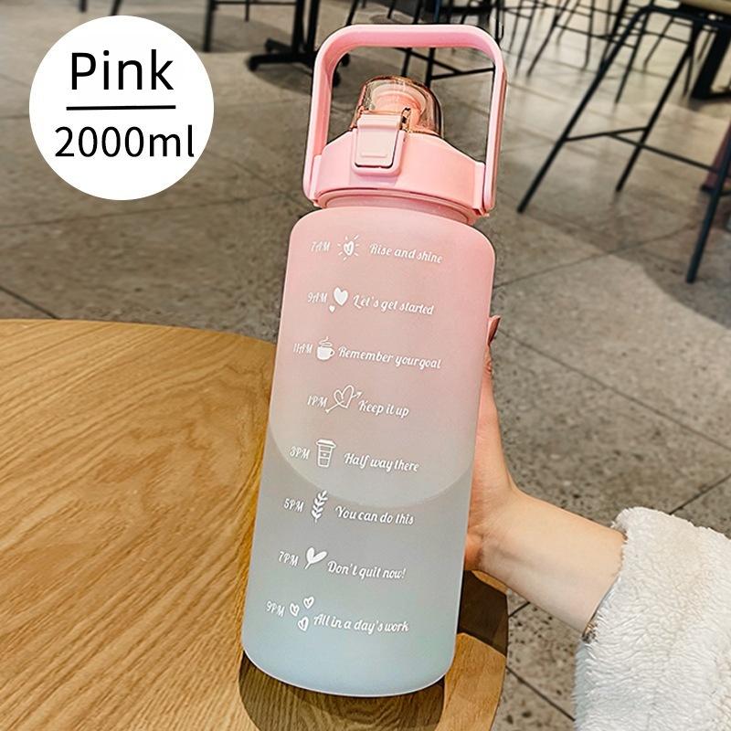 Sports Water Bottle with Time Marker Gradient Matte Motivational Water Bottle with Stickers for Outdoor Sports