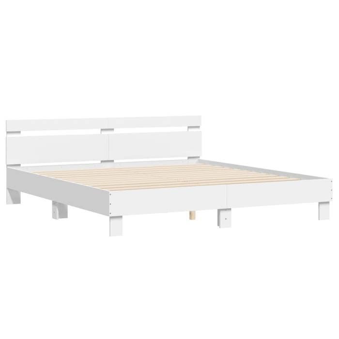 VidaXL Bed Frames with Headboard, Double Bed with Slatted Base, Adult Bed, Bedroom Furniture, Modern, White 3207399