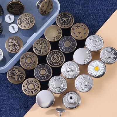 5pcs Portable Detachable Jeans Buttons Waist Adjust Replacement Pants Pins Nail-Free Button No-Sewing Metal Button