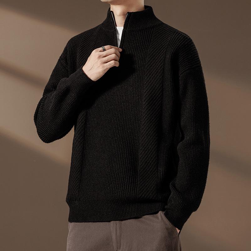 Autumn Half-Zip Collar Knit Sweater Pullover