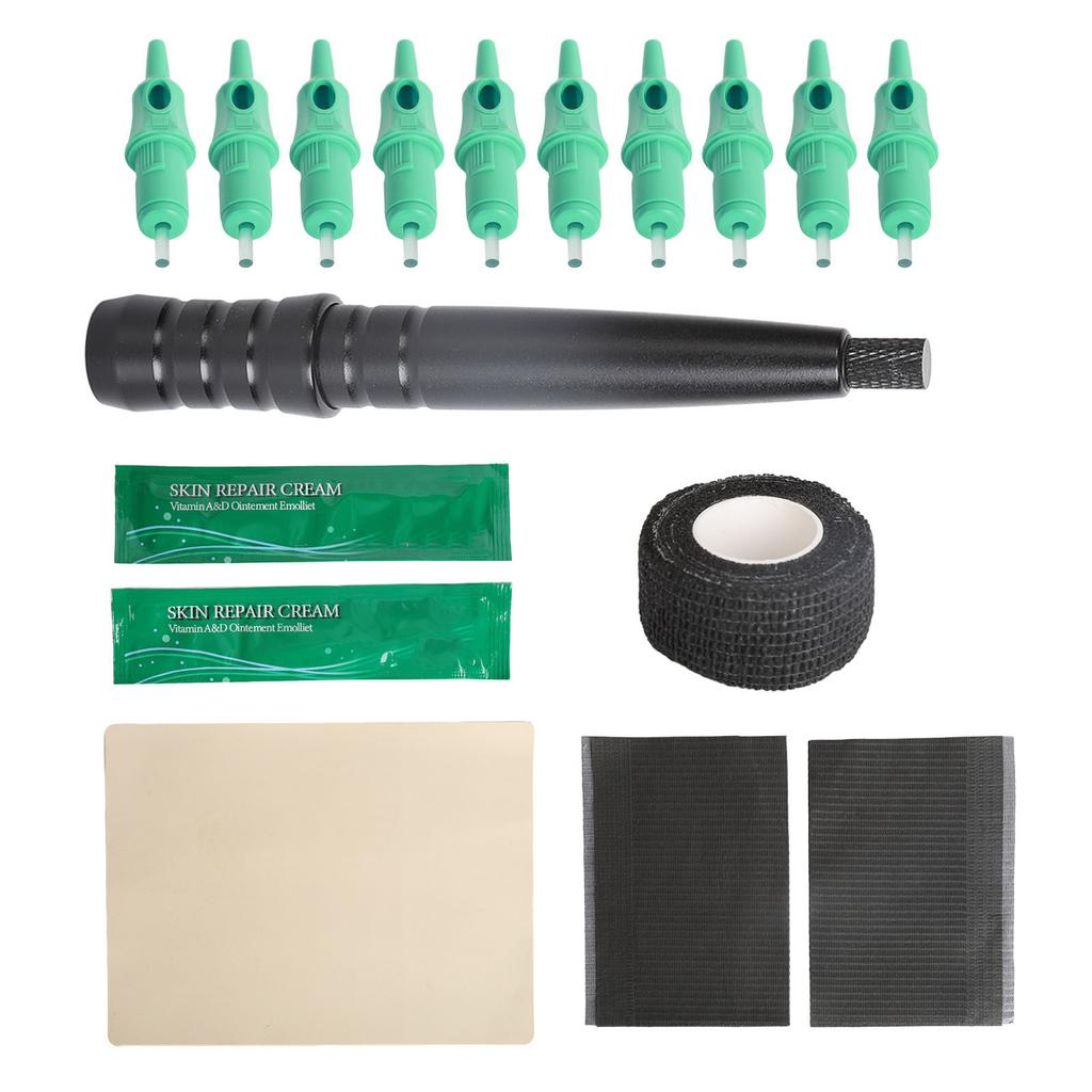 Tattoo Pen Kit Aluminum Alloy Tattoo Stick Pen and 10 Ballpoint Cartridges with Practice Skin