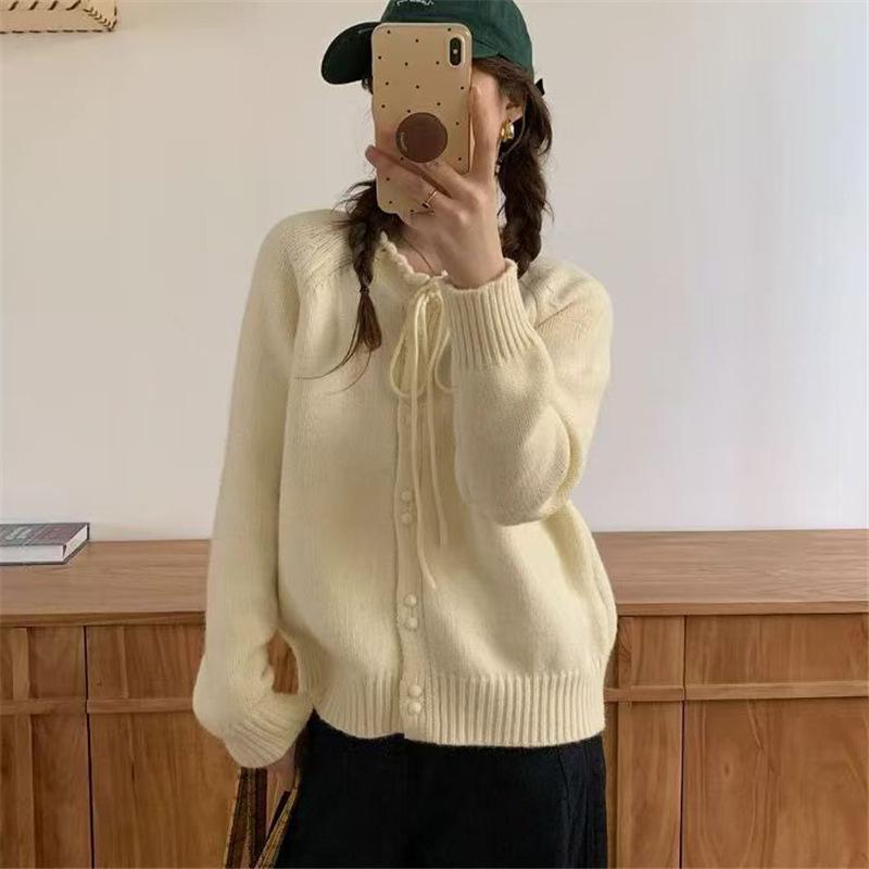 Korean Lace-Up Slimming Cardigan: Women's 2025 Autumn Knitted Outerwear