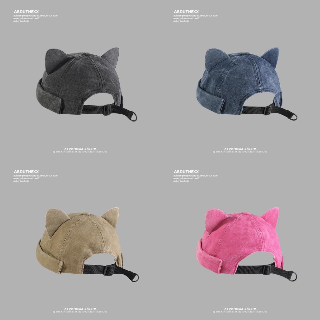 Cute Cat Ear Hat Unisex Cotton Sun Protection Cap With No Brim For Summer And Spring