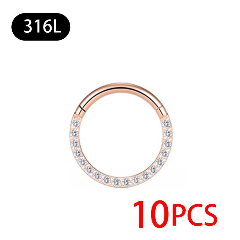 10pcs Stainless Steel Hoop Earrings Nose Ring for Women Piercing White Zircon Body Jewelry Round Nose Ring