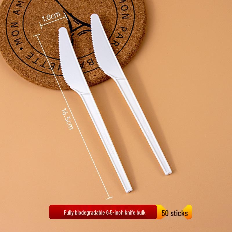 Disposable Biodegradable PLA Cutlery Set: Knife, Fork, Spoon with Long Handle and Thick Design