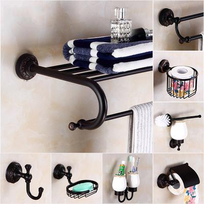 Bathroom Hardware Toilet Brush Holder Solid Brass Bath Hardware Sets Soap Dish Retro Black Ancient Basket Paper Holder