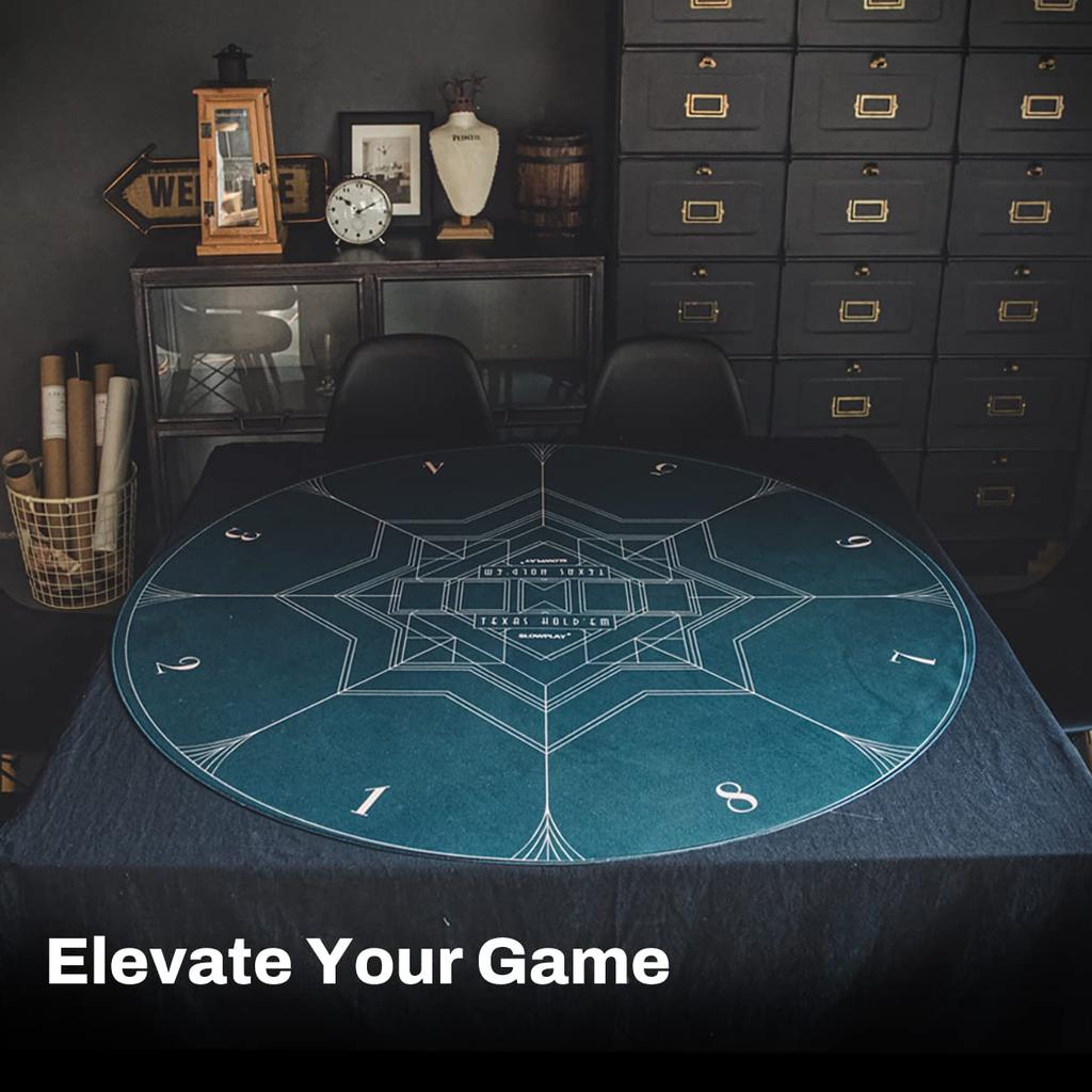 SLOWPLAY Nash Texas Poker Round 120cm Art Deco Print Portable Play Mat with Green Smooth to the Comes with Overflowing Carry Bag Hold'em Mat,