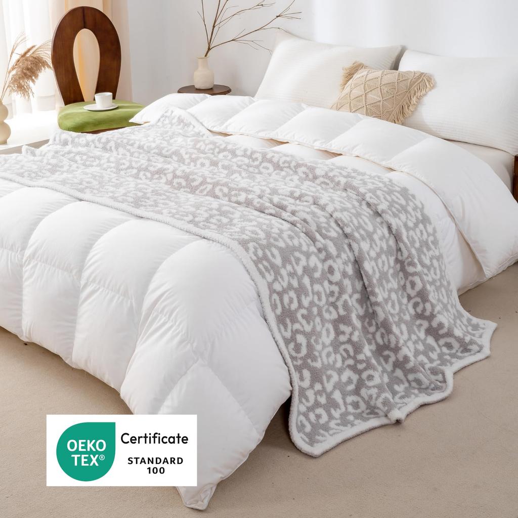 Mokoya Stylish Large Fluffy Summer Blanket, Single Size, Cute Leopard Print, Reversible, Throw Blanket, Knee Blanket, Gift (Gray, 130x180cm)